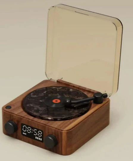 Retro Bluetooth Vinyl Record Player with Rotating Turntable, Nature Sounds, and RGB Lighting Effects