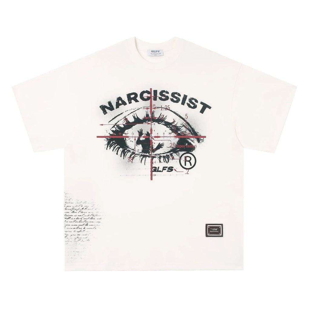 Short sleeve cotton T-shirt with retro hip hop gothic letter pattern in black and white colours