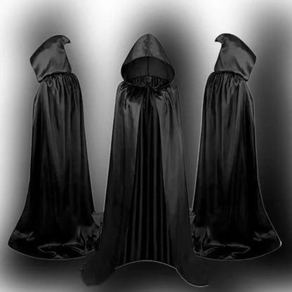 Premium Halloween Wizard Cloak for Kids - Elegant Hooded Cape in Black, Gold, and Purple