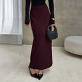 High waist slimming split straight skirt for women in dark brown polyester