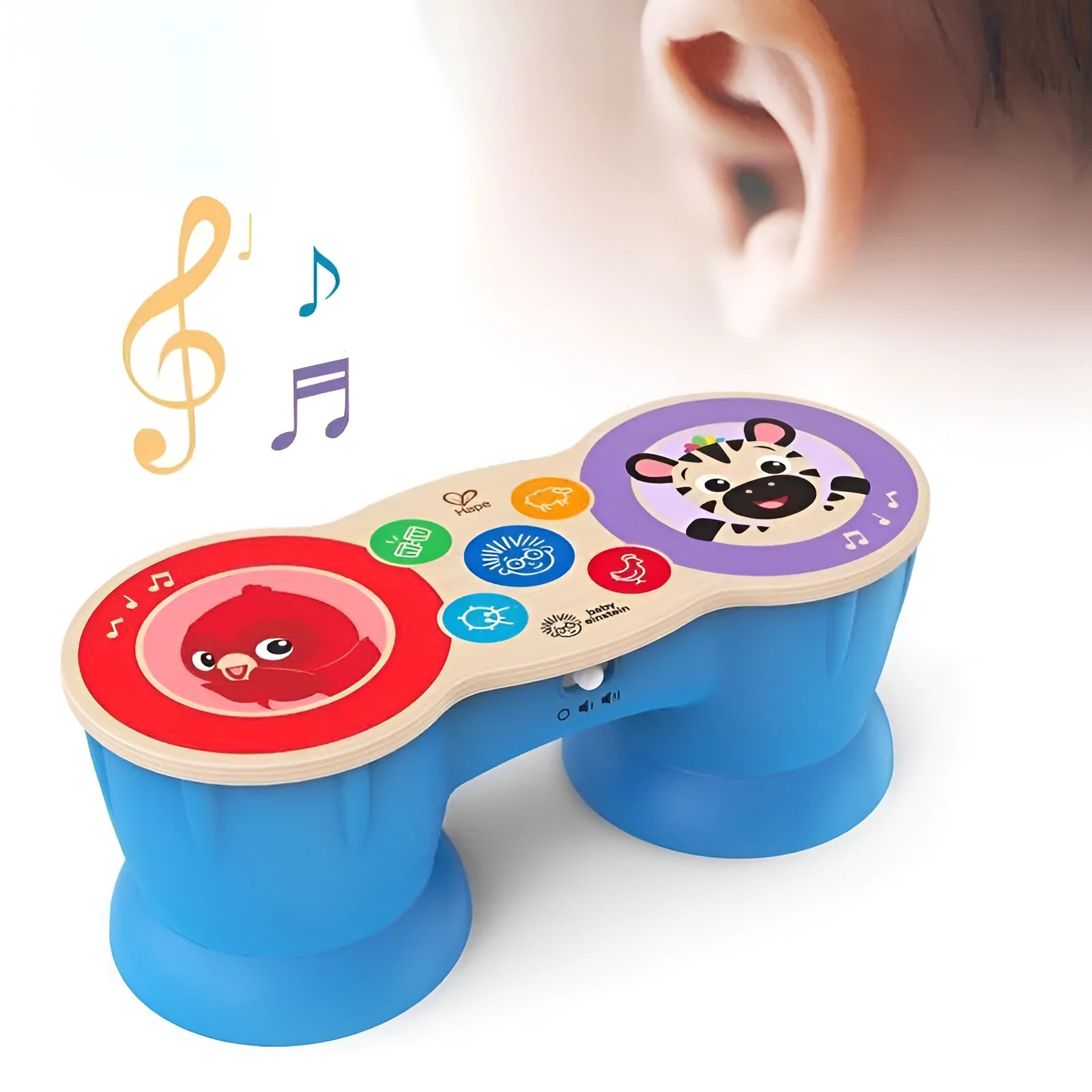 Smart touch electronic drum for babies, wooden construction, 265x110x102mm, colour option shown