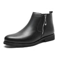 Men's black leather formal shoes with rubber outsole and plush lining, big sizes available