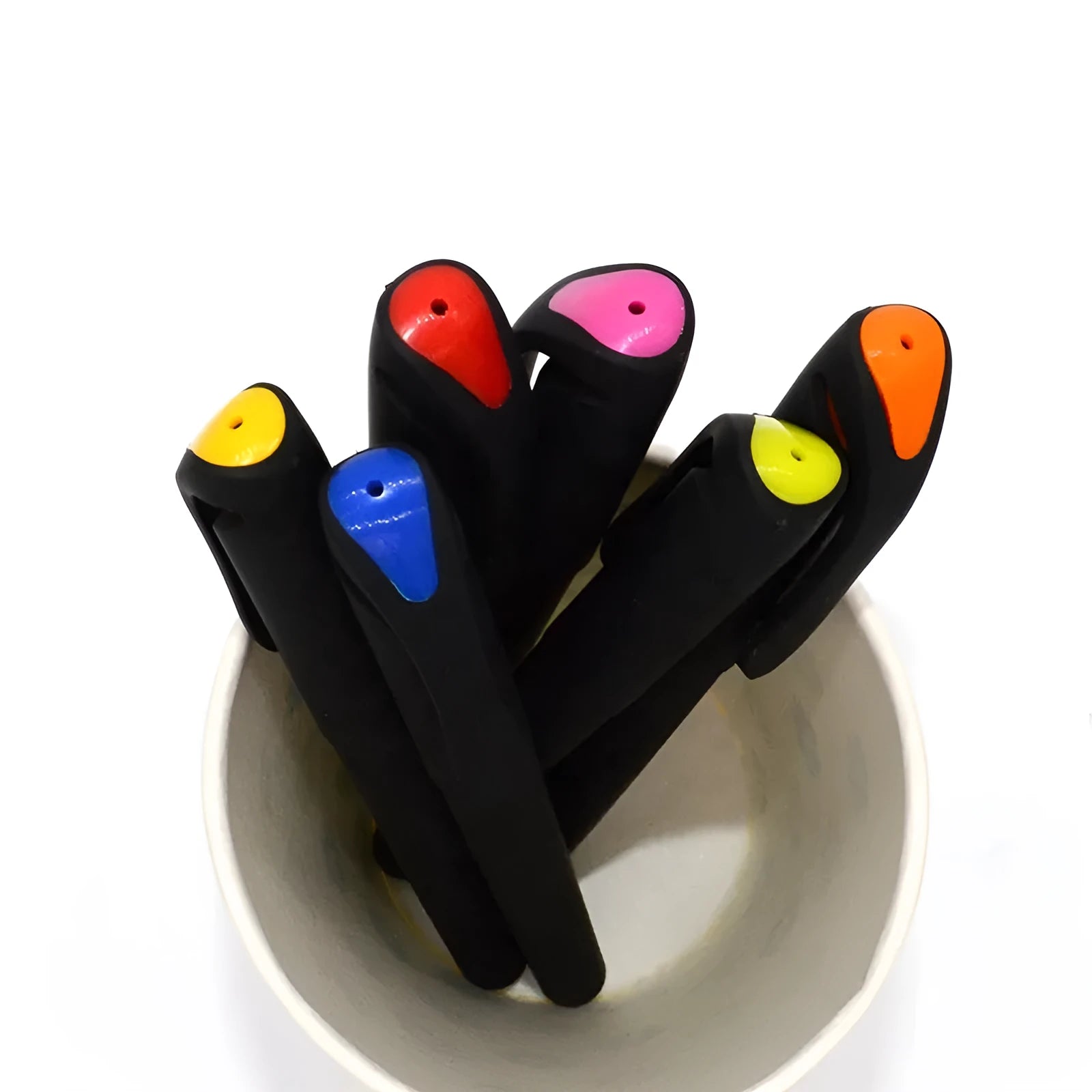 10 plastic gel pens in various colours showing 14cm length with black ink refills for advertising gifts