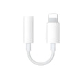 White Lightning to 3.5mm audio adapter cable for iPhone headphones, showing 8-pin connector and 12cm length.