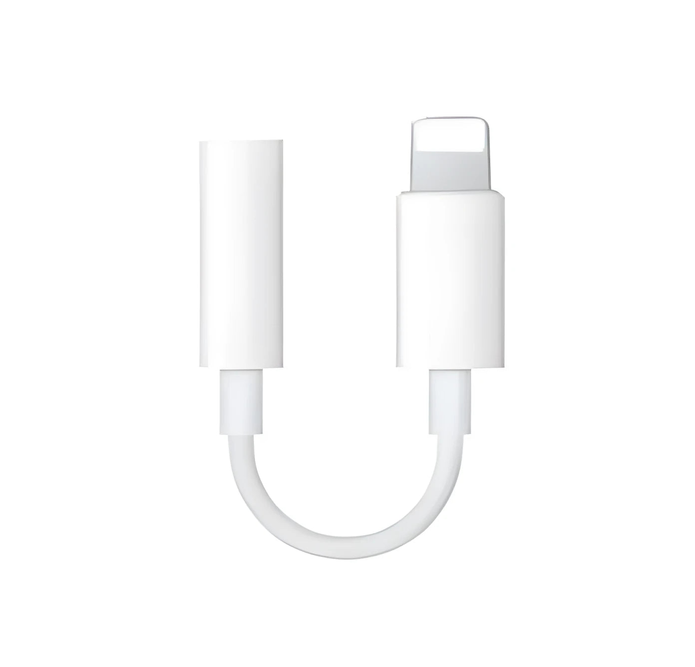 White Lightning to 3.5mm audio adapter cable for iPhone headphones, showing 8-pin connector and 12cm length.