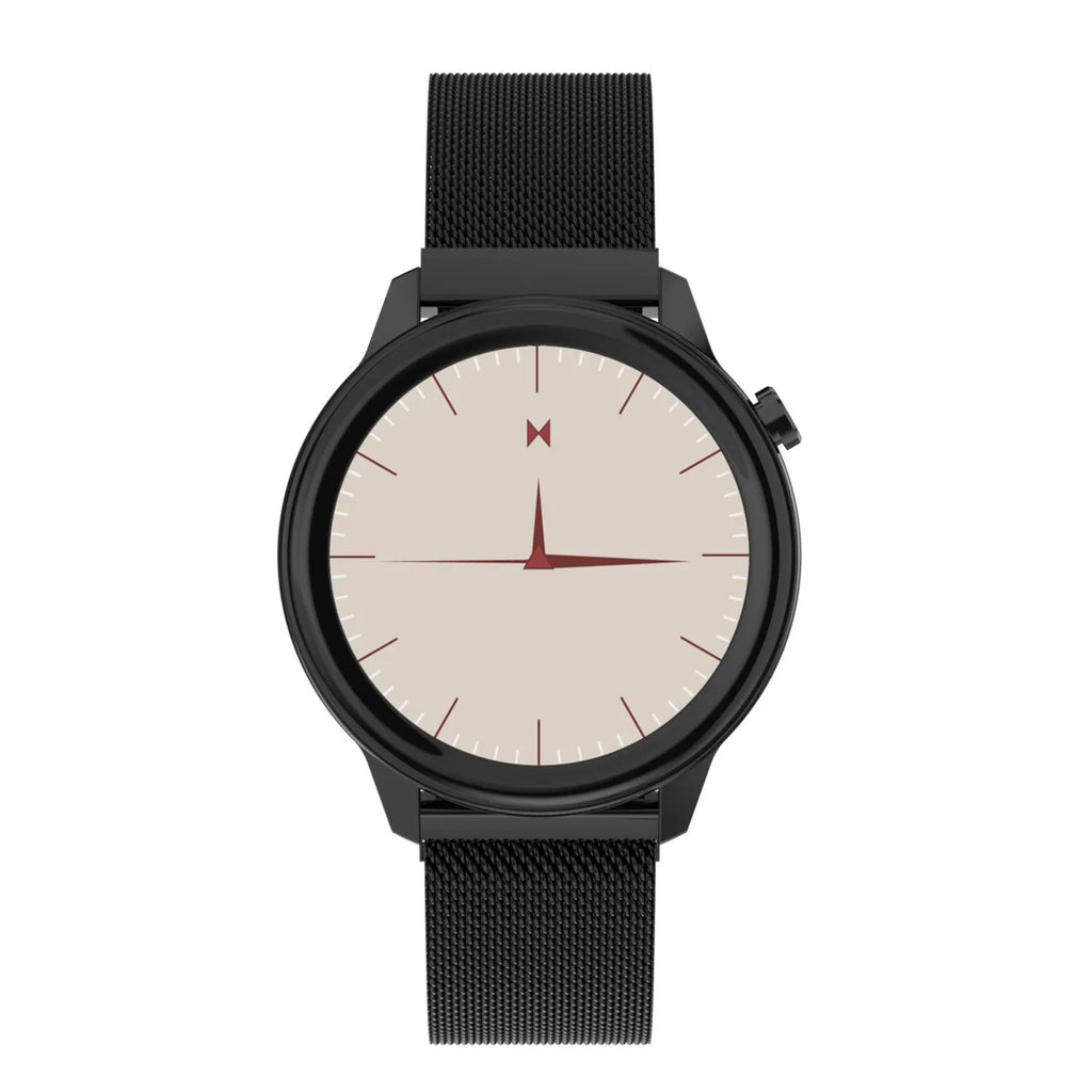 Fashion smart watch with heart rate and blood pressure display on 1-inch glass screen, black steel strap