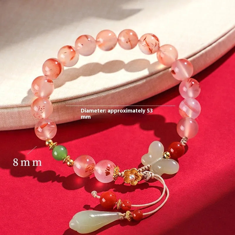 Handmade ice floating south red women's fishtail bracelet with white agate elements