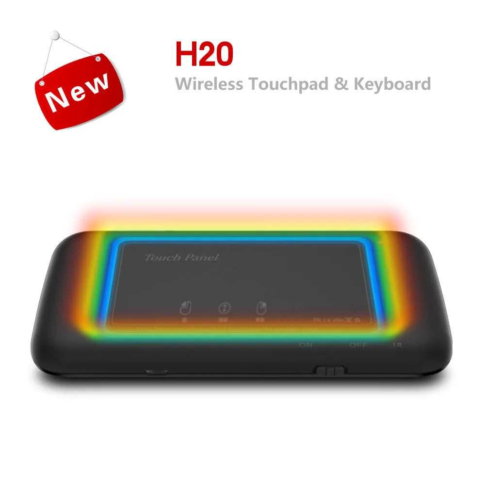 H20 mini wireless keyboard in black with backlit keys and touchpad