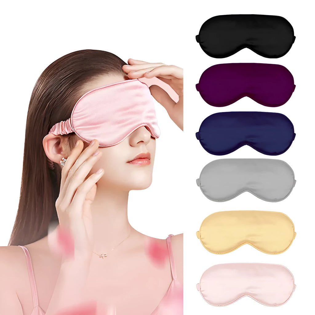 Double-sided silk eye mask in multiple colours including black, gold, green, peacock blue, pink, purple, silver