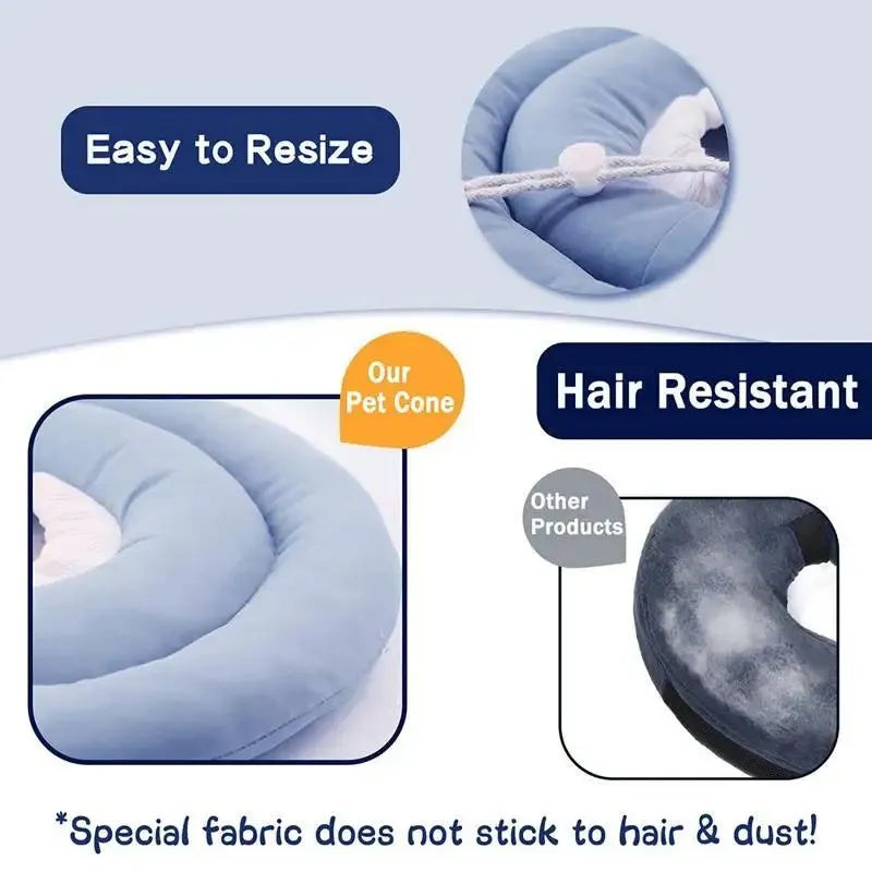 Blue adjustable Elizabethan recovery collar for a dog or cat on a white background