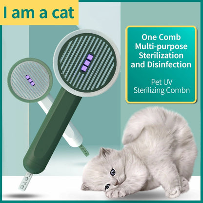 Rechargeable pet hair grooming brush with floating comb head for effortless detangling and dematting of cat and dog coats