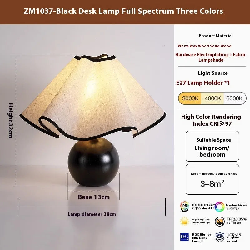 Retro solid wood table lamp with walnut finish and creative petal shade design