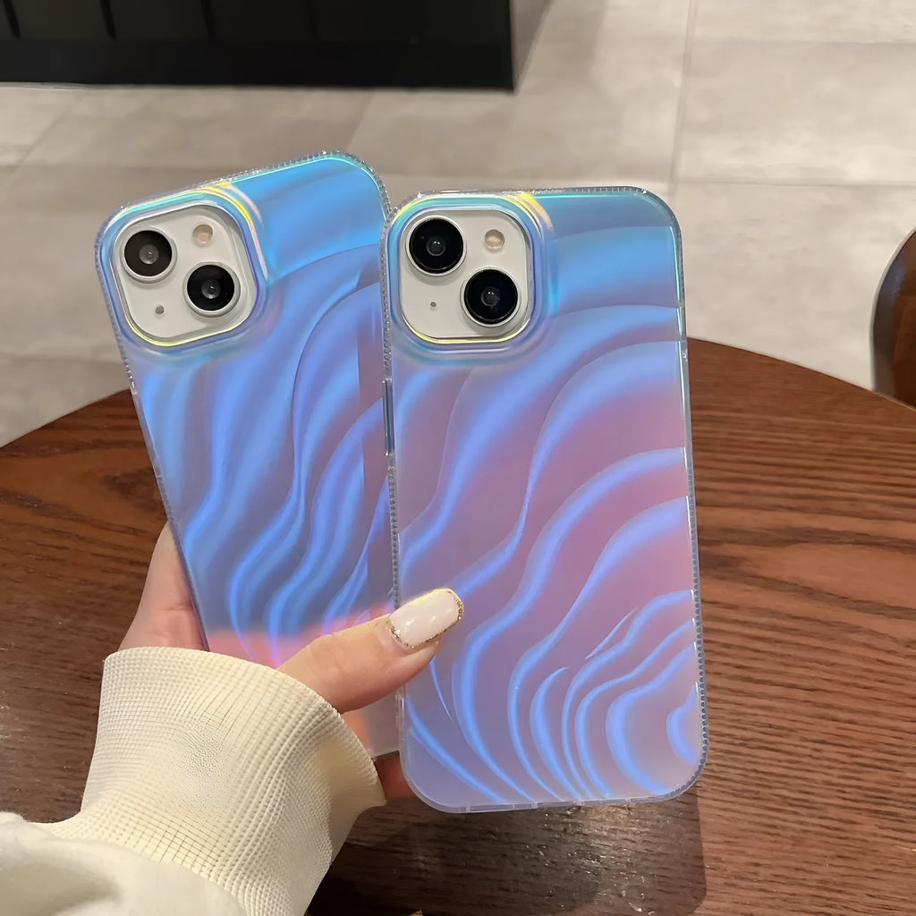 Aurora laser iPhone case in vortex pattern with three-dimensional wave design, frosted acrylic anti-fall cover for Apple models