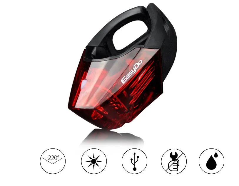 Bicycle tail light with 3 LED beads, 62x43x38 mm, IPX-4 waterproof, on bike seat post