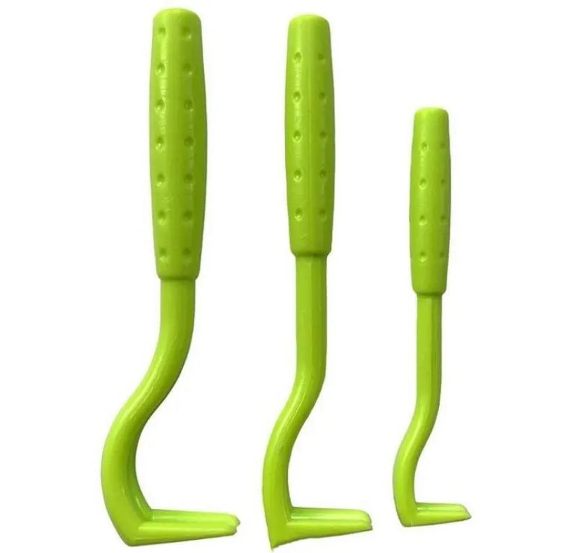 Blue and green plastic pet tick removal tools with hook design for cats and dogs