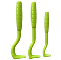 Blue and green plastic pet tick removal tools with hook design for cats and dogs