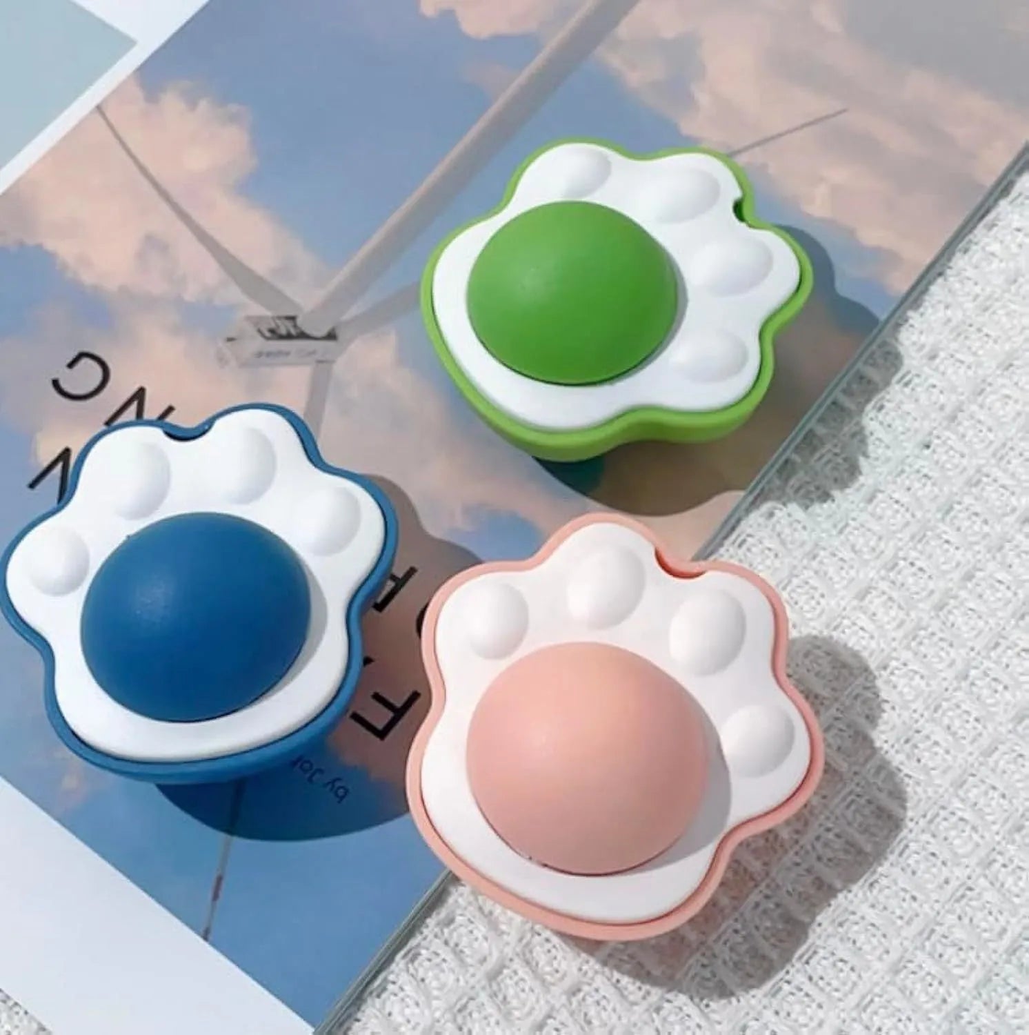 Edible vine catnip balls for cat dental cleaning and interactive play in blue green pink colours