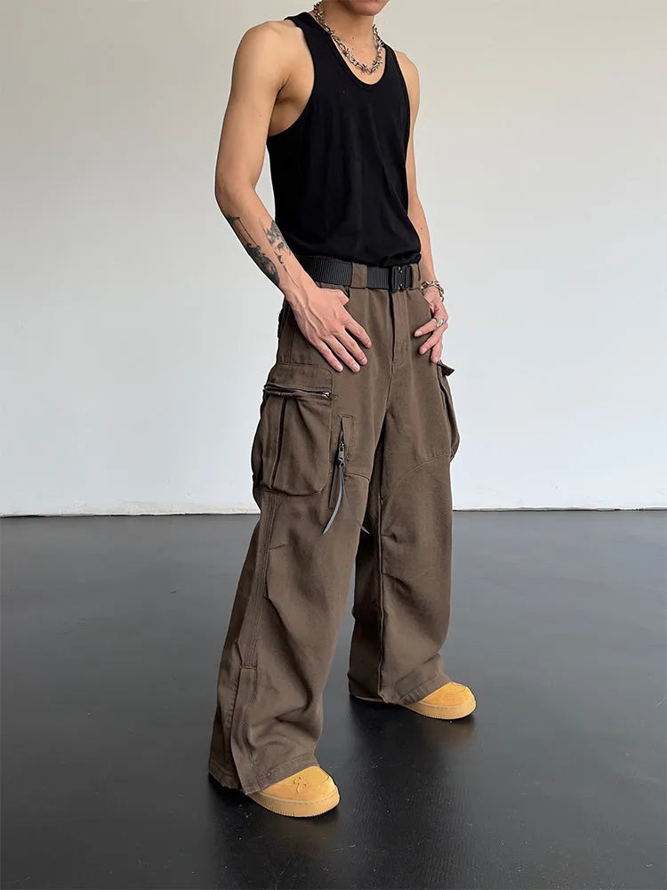 Women's high waist wide leg trousers in coffee colour, loose fit polyester casual pants