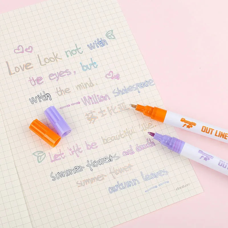 Set of eight fluorescent highlighter pens with 2mm chisel tips in a cardboard storage box.