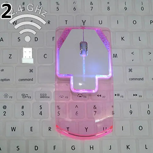 Ultra-thin transparent 2.4GHz wireless optical luminous mouse with USB receiver for laptop or PC