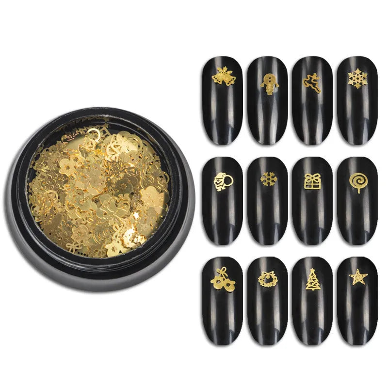 Gold metal Christmas nail art charms, 120 pieces in a box for festive manicures