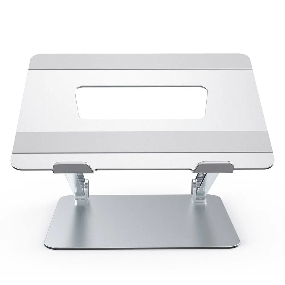 Folding lifting aluminum alloy laptop stand in silver with adjustable height mechanism