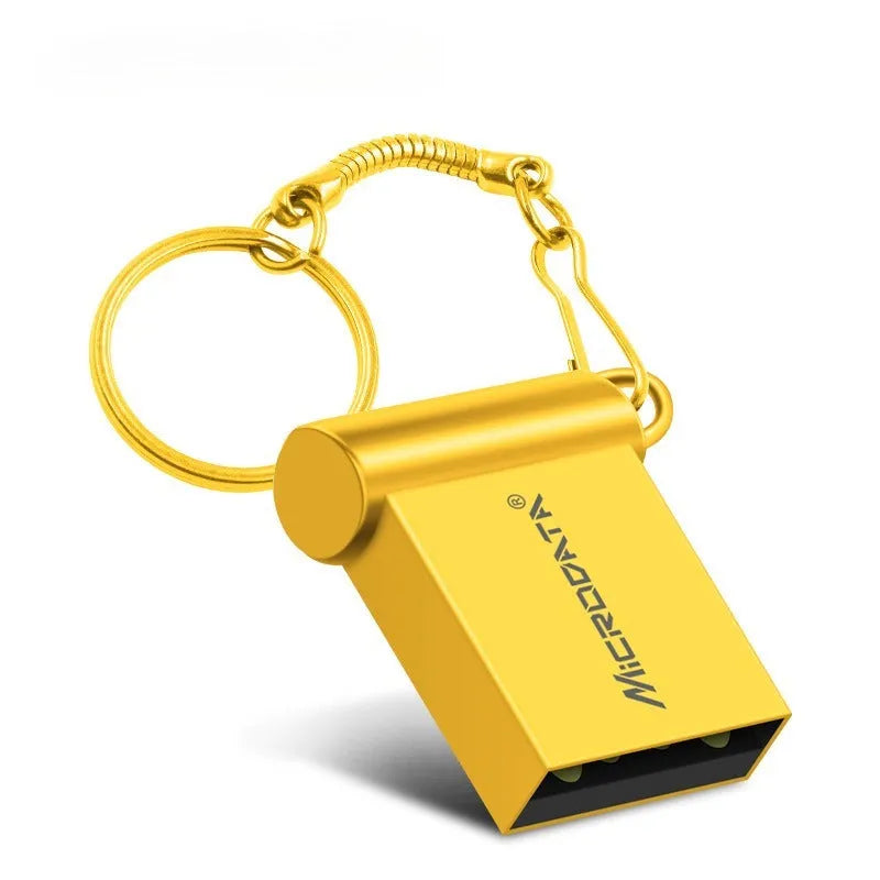 Silver car-shaped metal USB flash drive on a necklace chain, shown next to a black version.