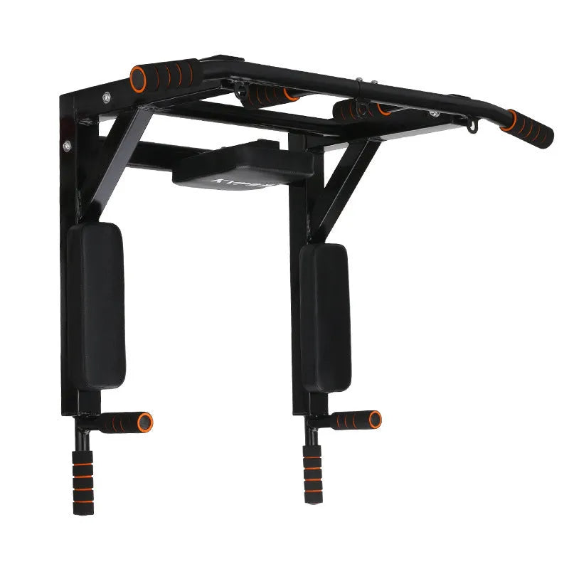 Black wall-mounted single parallel bars fitness rack for pull-ups and sandbag training
