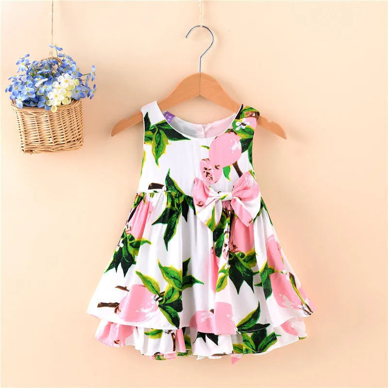Girls cotton sleeveless princess dress in printed summer style, sizes 90-120cm, casual children's wear