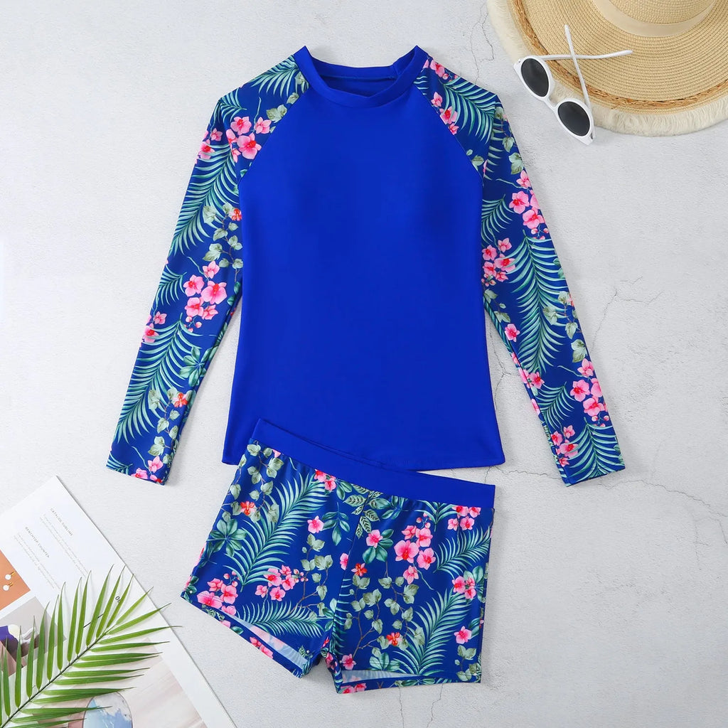 Digital printing women's split bikini swimsuit in polyester, backless with tie sides, available in black, green, dark blue, and sapphire blue