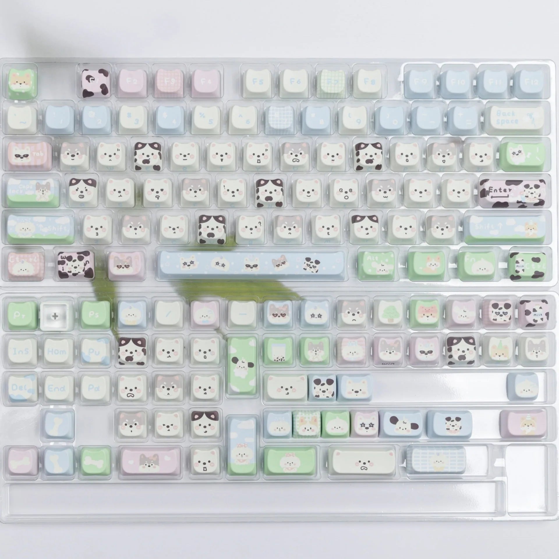 Cat and dog design PBT sublimation keycap set for mechanical keyboards showing colourful artwork
