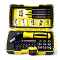 Yellow 39 in 1 combination ratchet screwdriver set in folding toolbox with steel bits and sleeves