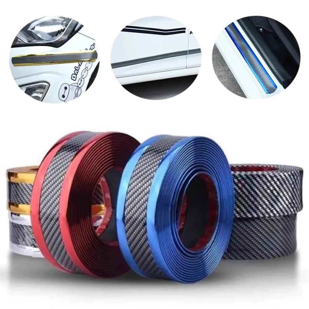 Car carbon fibre pattern door sill decorative protective sticker in black 1m by 3cm
