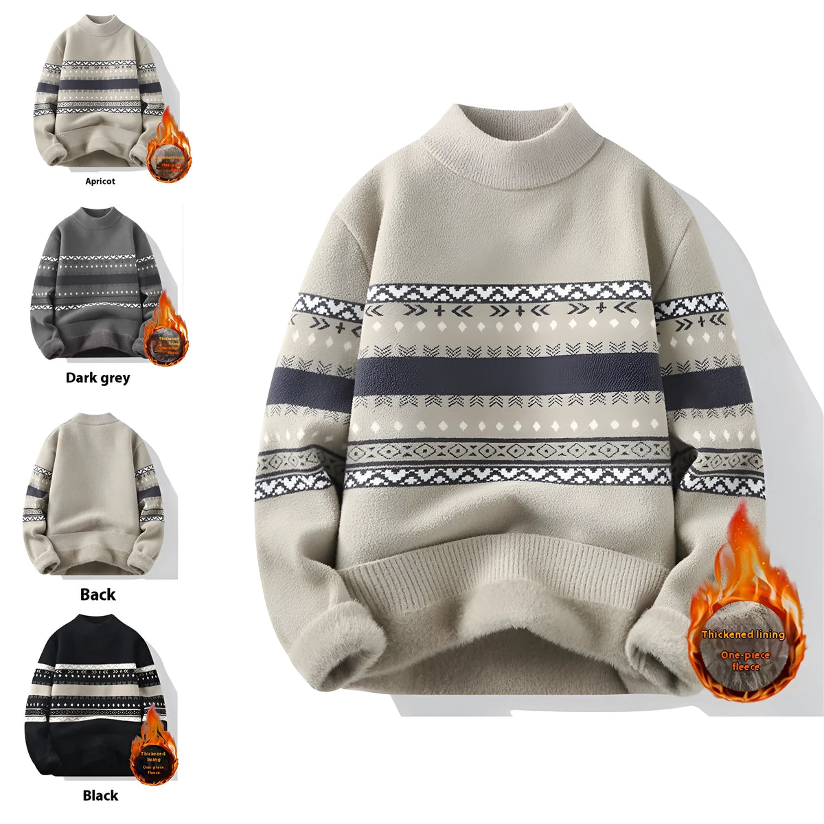 Men's mock neck knitted pullover sweater in modal and rabbit fur, long sleeve thickened straight fit, M to 4XL