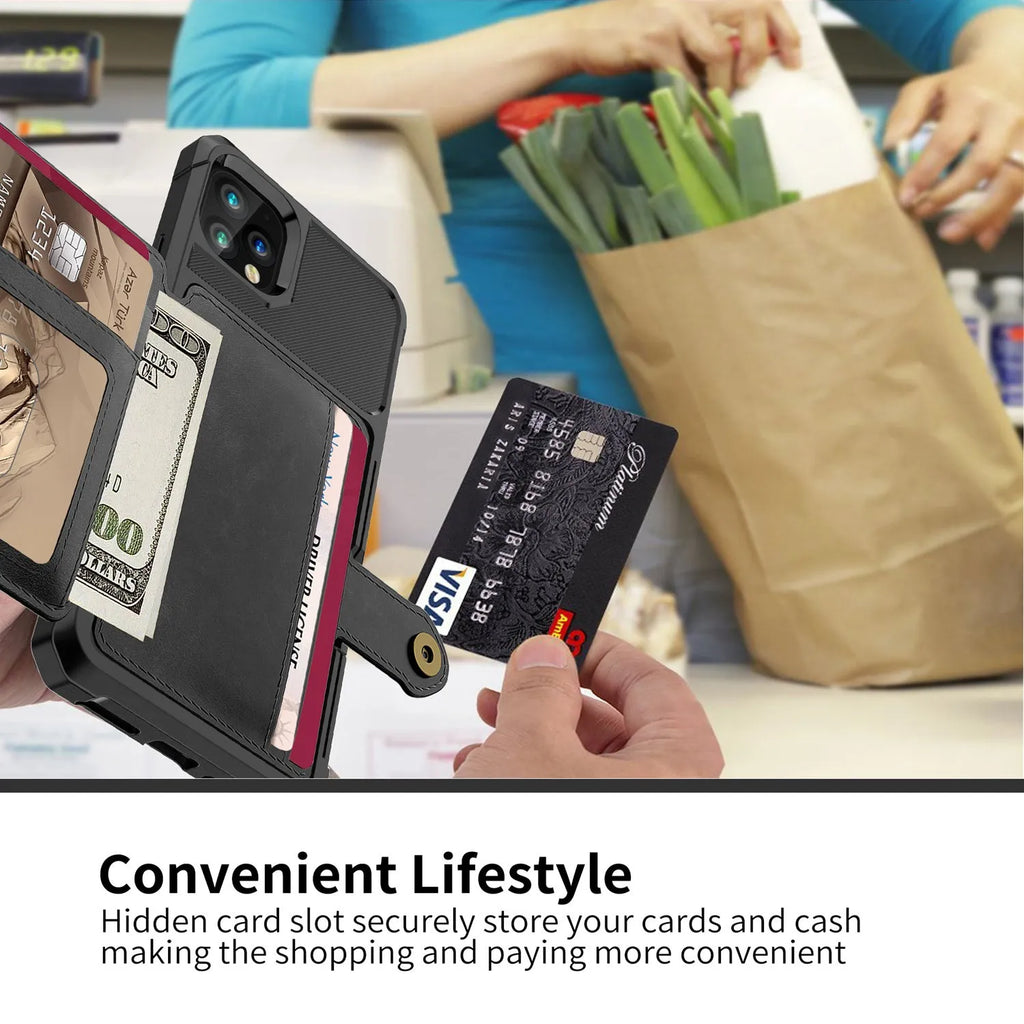 Imitation leather wallet phone case in solid colour with card slots for iPhone