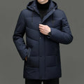 Men's extra thick down cotton-padded jacket in black, cardigan style with side pockets