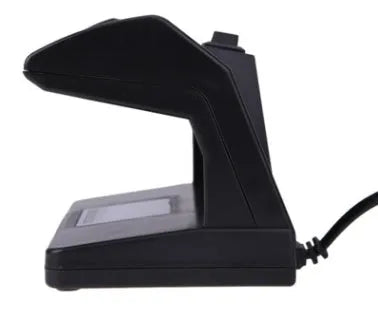 Black 4W UV light money detector checker with EU plug on a desk