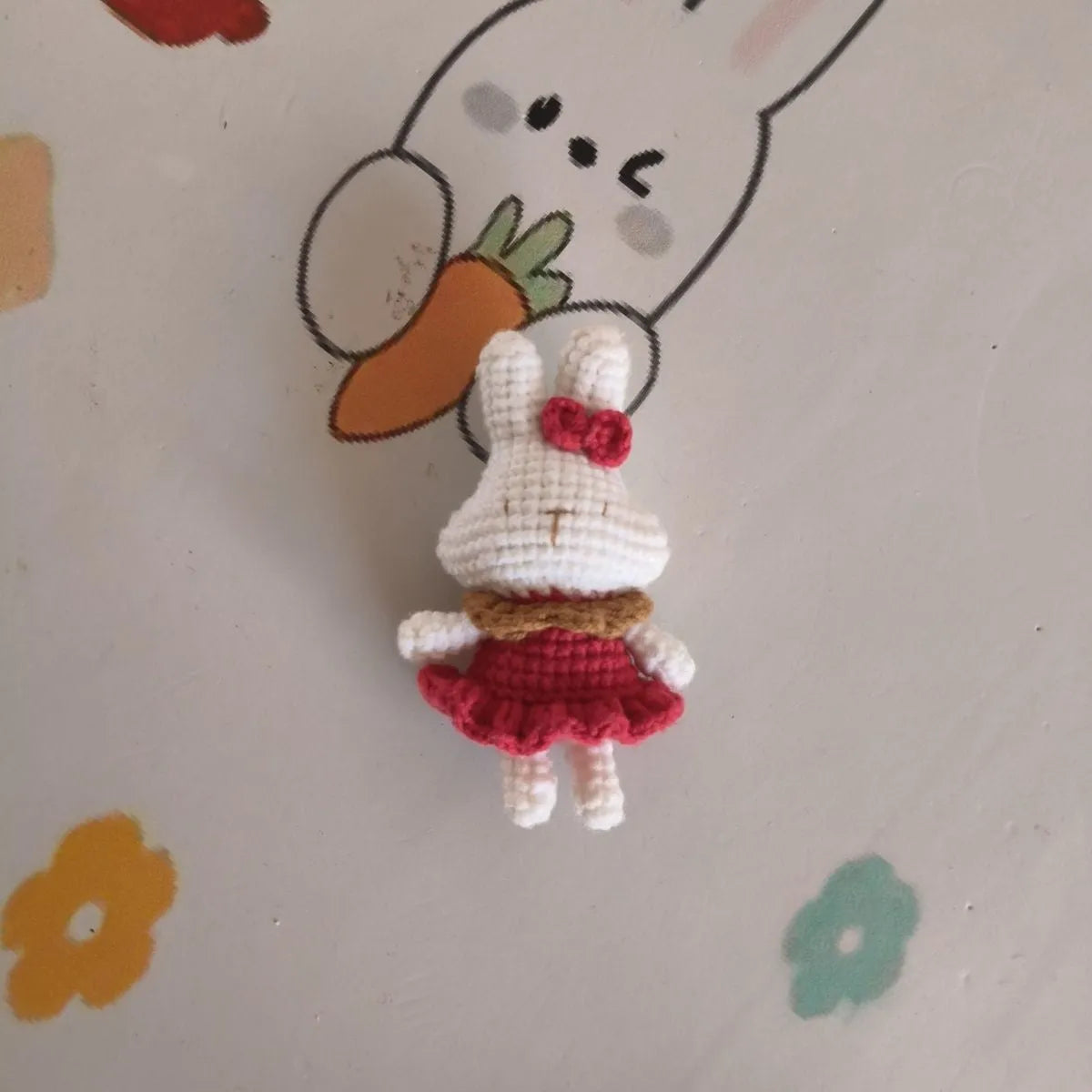 Hand-crocheted cute rabbit key chain in wool with optional key chain pendant