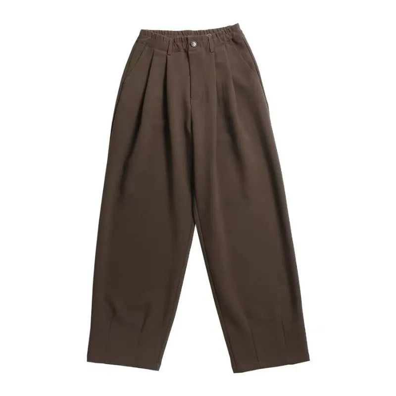 Japanese retro wide-leg drape suit pants for men in loose fit, black colour, synthetic fibre blend