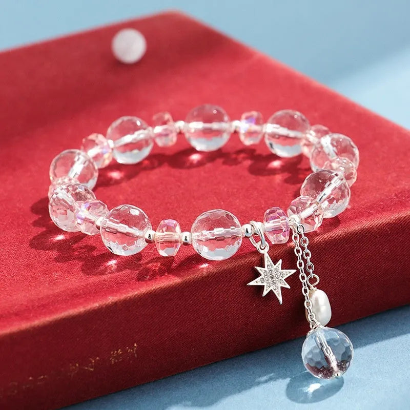 Women's white crystal XINGX bracelet with diamond shape and lucky cat element in Korean style
