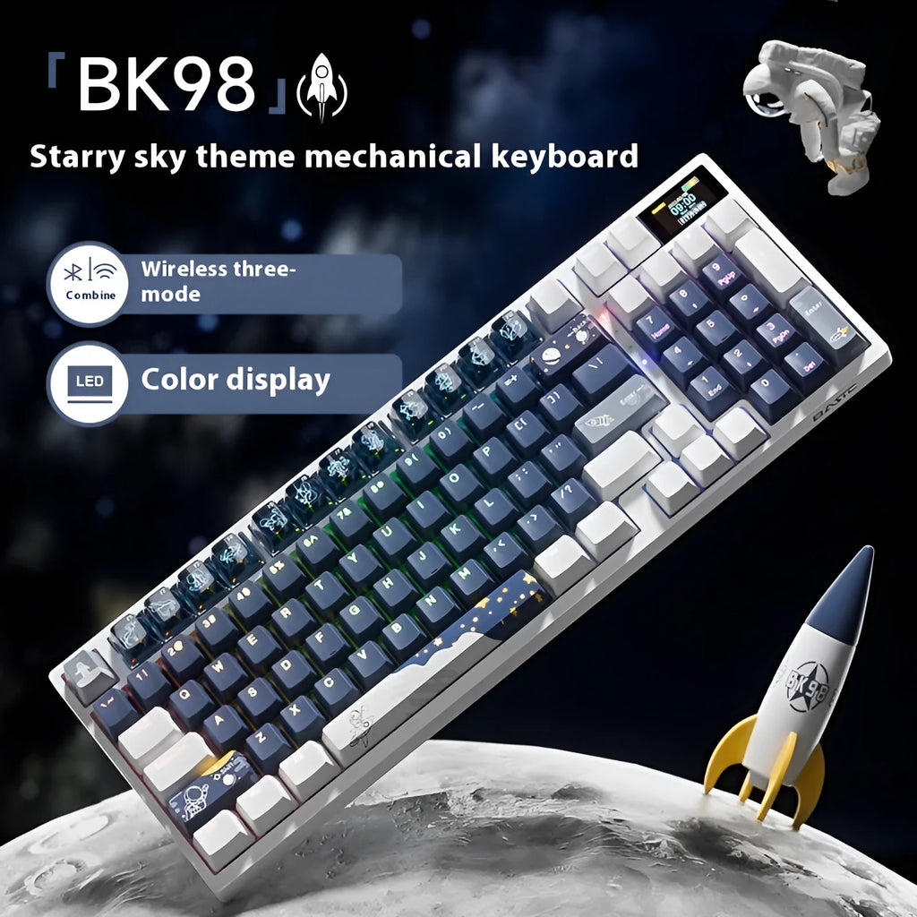 Wireless mechanical keyboard with three-mode Bluetooth, RGB backlight, and hot-swappable switches