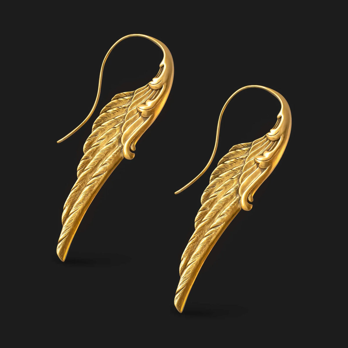 Angel wings pendant earrings in gold or antique silver alloy with electroplated retro geometric drop design, one pair