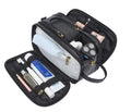 Black and brown solid colour men's PU leather toiletry bag for travel.