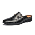 Men's lazy semi slipper leather shoes in black with artificial PU upper, side view