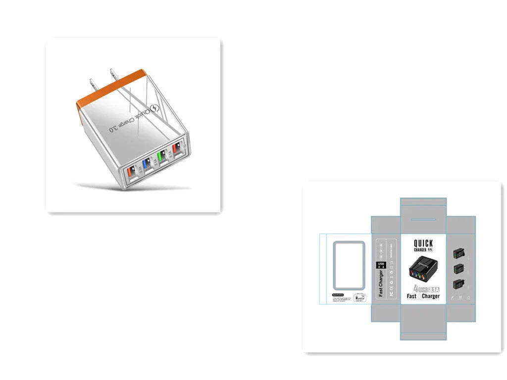 4-port USB wall charger with Quick Charge 3.0 technology for fast charging of smartphones and tablets