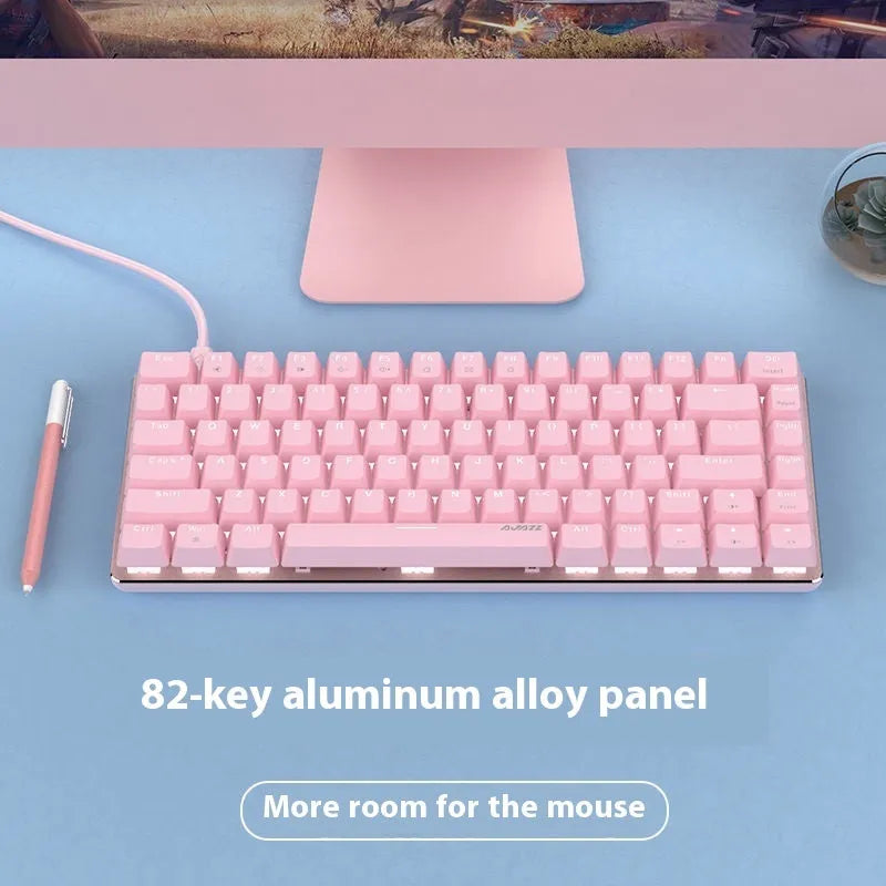 Pink 82-key mechanical gaming keyboard with white backlight and metal construction