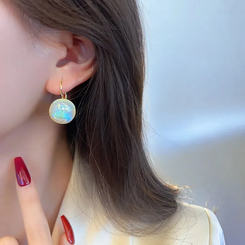 Geometric round mermaid pearl ear clips with colourful electroplated finish and anti-lost design