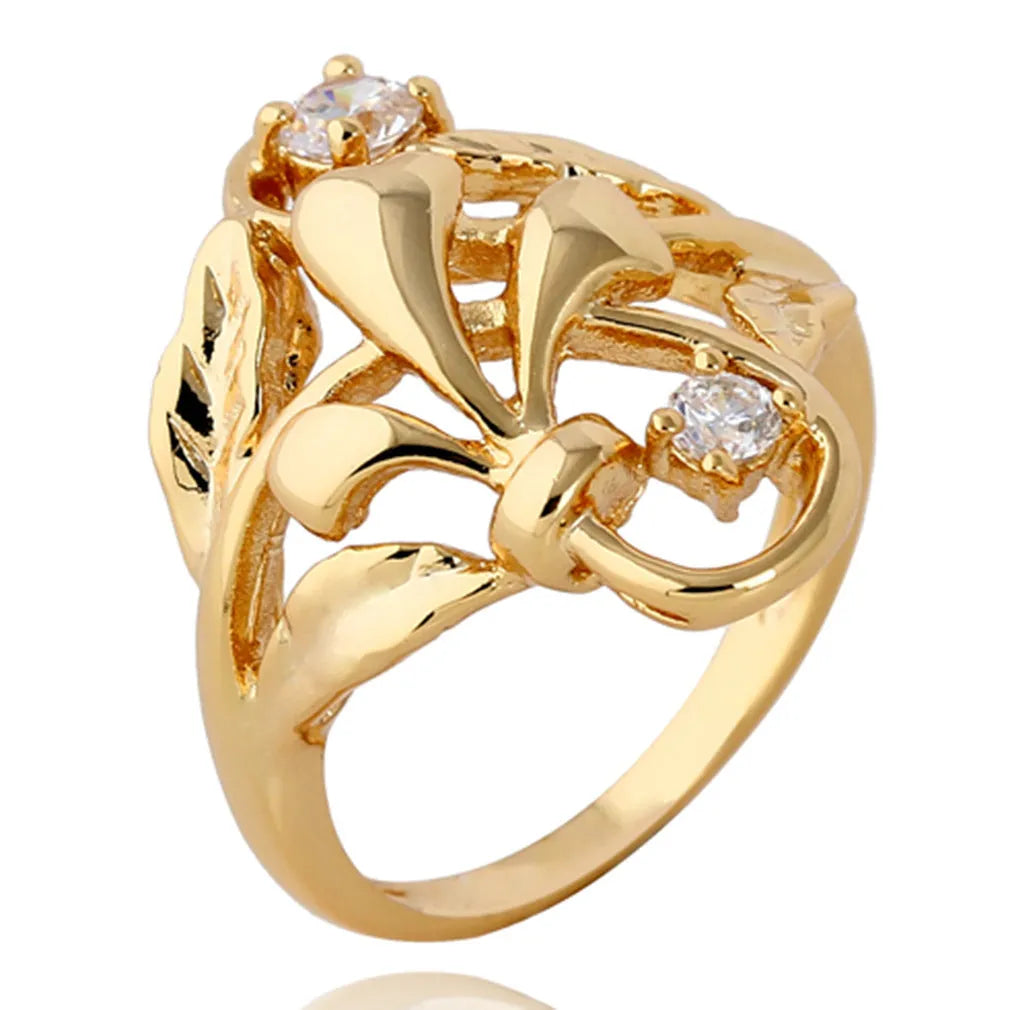 Gold and white zircon irregular leaf ring with copper band, geometric women's design in sizes 5.25 to 9