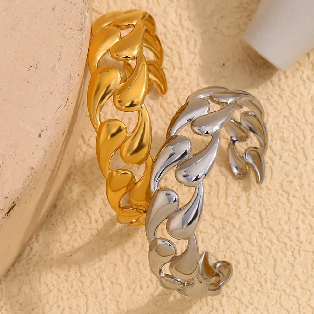 Stainless steel water drop hollow bracelet in electroplated gold finish