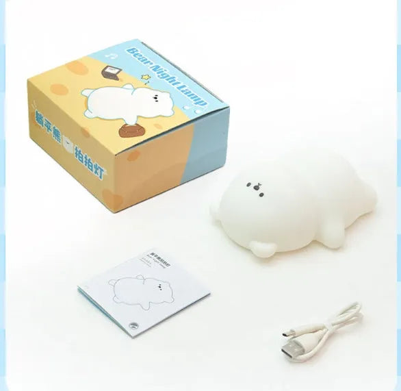Lying flat bear small night lamp with RGB colour switching, silicone exterior, and rechargeable battery